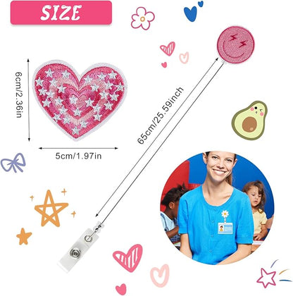 NACHLYNN 8 Pcs Valentine's Day Felt Retractable Badge Reels Cute Felt Nurse Badge Reel Holders Name ID Accessories with Retractable Cord for Teacher Student Nurses Gifts