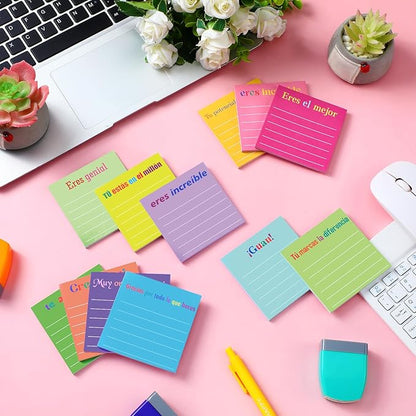 Yinder 24 Pcs Inspirational Sticky Notes with Lines Cute Motivational Sticky Notes Pad Employee Appreciation Gifts Bulk for Teacher Nurse Coworkers Office Supplies 3 x 3''(Spanish,Appreciation)