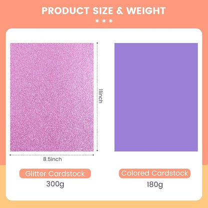 60 Sheets HTVRONT Colored Cardstock Paper Bundle, 20 Colors Glitter Cardstock and Colored Card Stock 8.5 x 11in, Thick Glitter Cards for Cricut Machine, Christmas Birthday Wedding Party Decoration
