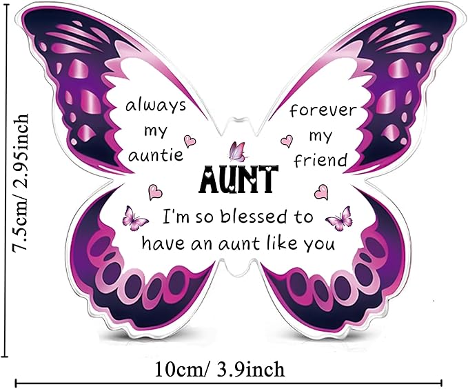 Auntie Gifts for Women Acrylic Plaque Bookmark Set Birthday Gifts for Aunty Personalised Butterfly Keepsake Bookmarker Mothers Day Christmas Gifts from Niece Nephew Always My Aunty Forever My Friend