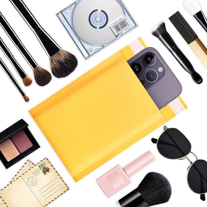 DaSen Kraft bubble mailers 4x7 Inch 50 Pack,Self-Sealing Paper Envelopes for Packaging,Strong Adhesion Envelope Mailers, Small Waterproof Cushioned Padded Shipping Bags Yellow #000