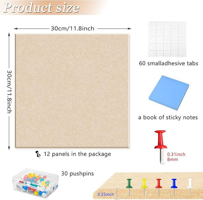 Large Cork Board Alternative for Walls, 47"x35" 12 Pack Felt Wall Tiles Bulletin Board with 30 Push Pins, Sticky Notes, Cork Boards for Office Pin Board Tack Board Felt Boards (Deep Camel)