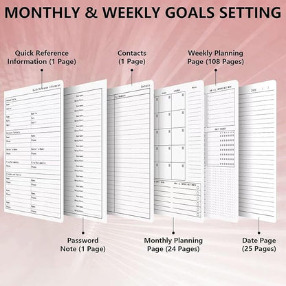 Undated Weekly Monthly Planner, Weekly Monthly Hardcover Planner with Goal & Habit Tracker Organizer, A5 Daily Planner Notebook Leather Cover