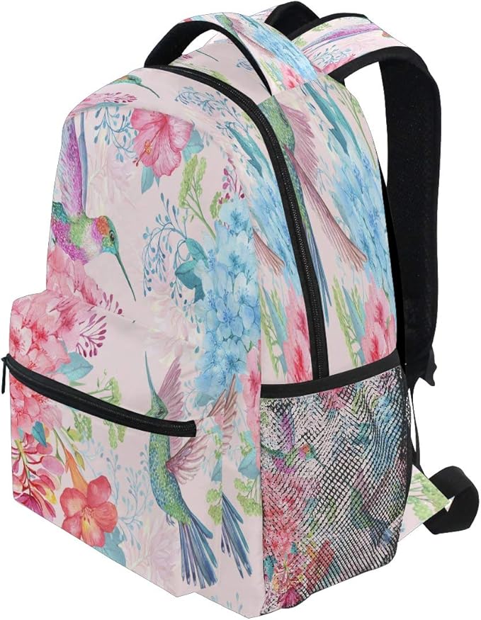 Blueangle Tropical Flowers Hummingbirds Print Backpack Casual Daypacks Outdoor Sports Rucksack School Shoulder Bag for Men Women Boys Girls