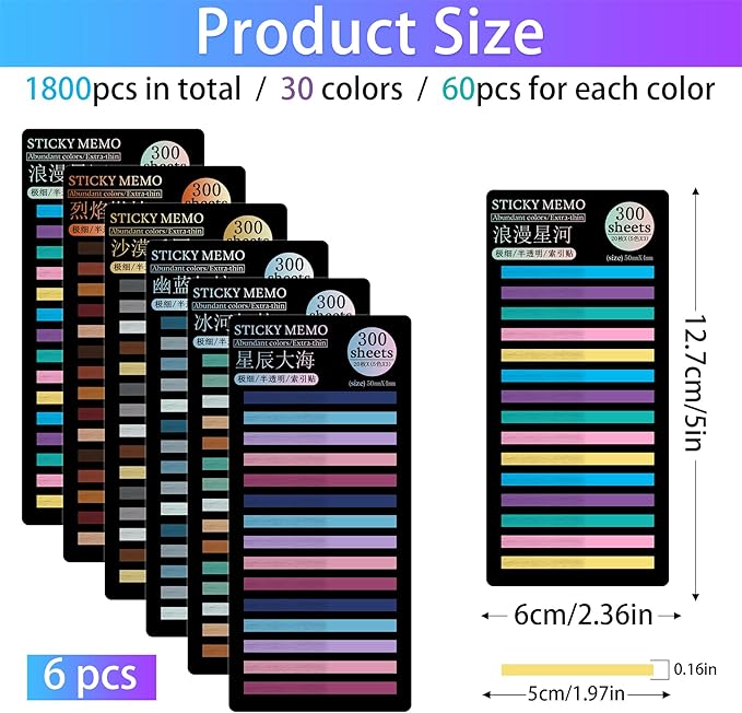 HAUTOCO 1800PCS Transparent Highlighter Tape, Removable Highlighter Strips Sticky Notes Tabs for Annotating Books, Morandi Clear Sticky Page Markers Tabs for Office School Aesthetic Study Supplies