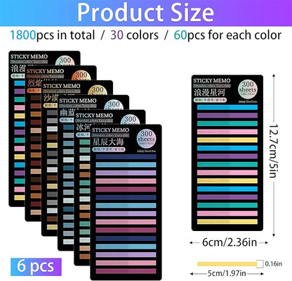 HAUTOCO 1800PCS Transparent Highlighter Tape, Removable Highlighter Strips Sticky Notes Tabs for Annotating Books, Morandi Clear Sticky Page Markers Tabs for Office School Aesthetic Study Supplies