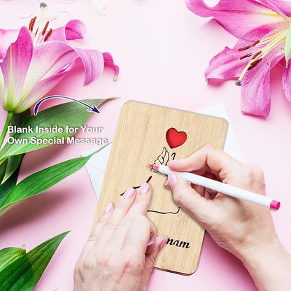 Wood Christmas Greeting Card for Mom,I Love You Mom Birthday Card,Handmade Bamboo Gift for Mom/Her/Wife