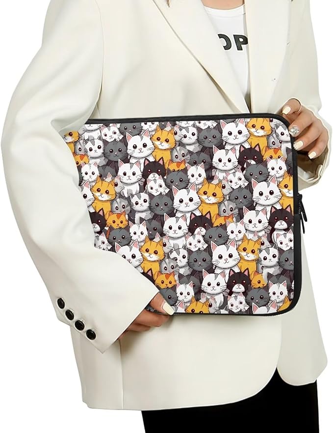 Cartoon Cats Printed Laptop Bag for Women Men, 10 Inch Laptop Sleeve Case Water Resistant Neoprene Computer Case Bag Laptop Briefcase Tablet Briefcase Carrying Bag, Multicolor