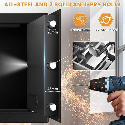 1.1 Cuft Home Safe Box with Fireproof Waterproof Bag, Large Security Digital Document Safes with LCD Keypad Keys, Anti-Theft Alert, Hidden Code Mode, Personal Combination Money Safe For Jewelry Office