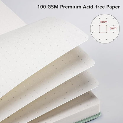 RETTACY Bullet Dotted Journal, A5 Dotted Notebook Journal with 192 Pages, 5.7'' × 8.3'', Medium Size, 100 GSM Thick Paper, Leather Hardcover, Bullet Journaling, Planning (Sage Green)