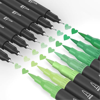 Mogyann Green Markers, 12 Pack Dual Brush Pens Drawing Markers for Art Sketching