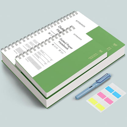 EMSHOI A4 Spiral Notebook Bullet Dotted Journal, 11.2" X 8.27", 300 Pages/150 Sheets, 100gsm Dot Grid Paper, Waterproof Softcover, Twin-Wire Binding, for School Work Writing Note Taking-Green