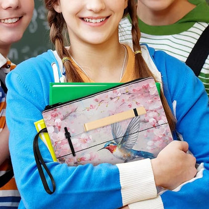 COEQINE Aesthetic Hummingbirds Book Sleeve Pink Cherry Blossom Birds Book Covers for Book Lovers Portable Chain for Library Front Pocket