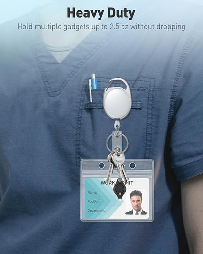 Uniclife 5 Pack Retractable Badge Reel for Badge Holder Heavy Duty Retractable Keychain Strong Colorful ABS Casing with Stainless Steel Spring Coil 24 Inch Nylon Rope Carabiner and Key Ring, 5 Colors