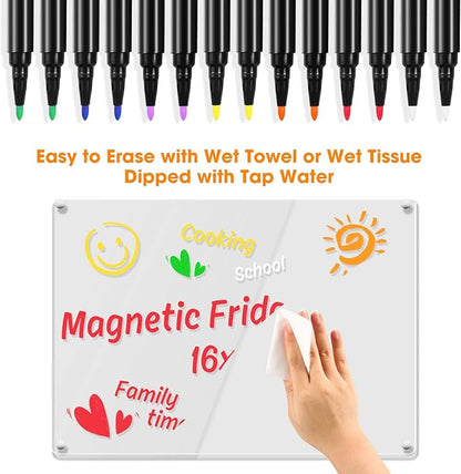 Liquid Chalk Markers for Acrylic Fridge Calendar Planning Board Clear Glass Dry Erase Board Refrigerator Whiteboard for Window/Mirror, 14 Pack, 7 Vibrant Colors, 1mm Fine Points, Easy Wet Erase