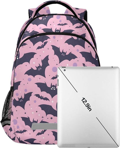 MNSRUU Laptop Backpack with Chest Strap, Cute Bats School Backpack, Travel Hiking Backpack for Boys Girls Teen Adult, Rucksack, Knapsack