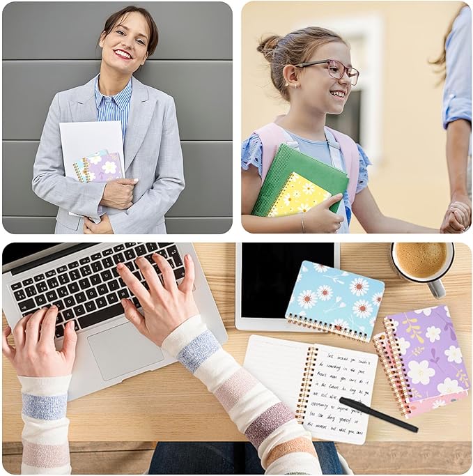 Koogel 4PCS Spiral Notebook Journals, A6 Pocket Notebooks College Ruled Notebooks for Women Gift Office School Supplies