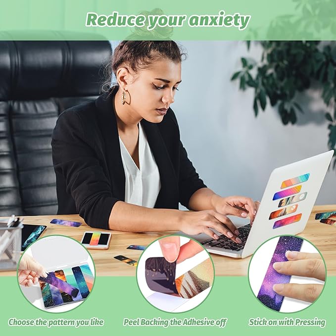 72 Pieces Anxiety Sensory Stickers with Storage Box - Calming Stickers for ADHD - 2 Textured Surface Adhesives - Sensory Strips for Office & Classroom Desk Relieve Adult & Teen Stress