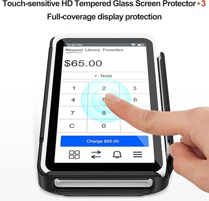Kailfee Protective Case and Screen Protector*3 for Square Terminal Card Reader - Rubberized Hard Casing with Non-Slip Base and Tempered Glass(Black)