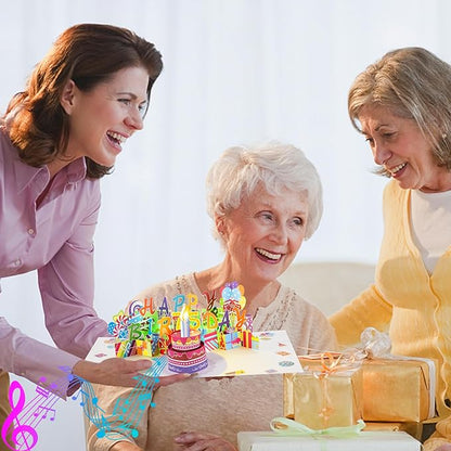 Gumry 75TH Musical Birthday PopUp Card, Blowable Colorful Light Candle 3D Cards with Song, Applause Cheers Sound, Greeting Cards Birthday Gifts Decorations for Women Men Turning 75 Years Old