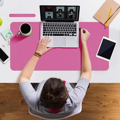 Boutilon Leather Desk Pad 30" x14",Non-Slip Mouse Pad,Office Desk Mat,Waterprooft PU Leather Desk Blotter,Desk Pad Protector,Desk Writing Pad for Home Office Decor (M-Rose Pink)