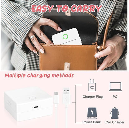 Mini Thermal Printer, Portable Mini Printer with 10 Rolls Paper, Sticker Printer Machine, Study Printer for Notes, Photos, Journals, DIY, Mini Pocket Printer Compatible with Android & iOS