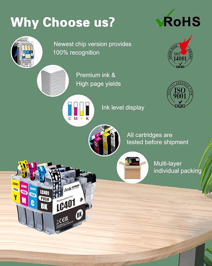 LC401 Black Ink Cartridge Replacement for LC401BK LC401 LC401XL to Work with Brother MFC-J1010DW, MFC-J1012DW and MFC-J1170DW Printers, 2 Pack