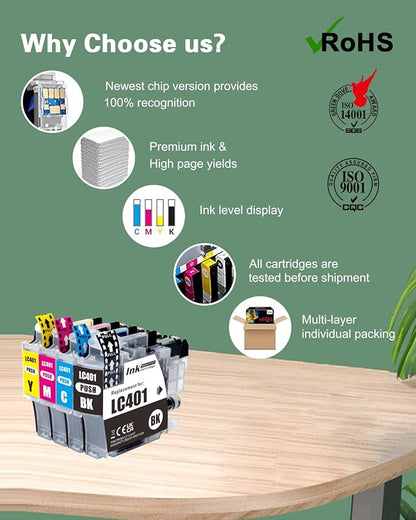 LC401 Black Ink Cartridge Replacement for LC401BK LC401 LC401XL to Work with Brother MFC-J1010DW, MFC-J1012DW and MFC-J1170DW Printers, 2 Pack