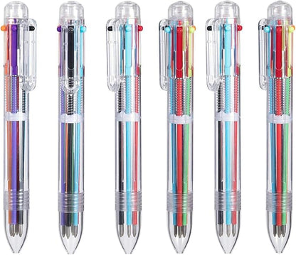 EEOYU 15 Pack Multicolor Pens 0.5mm 6-in-1 Retractable Ballpoint Pens 6 Colors Transparent Barrel Ballpoint Pen for Office School Supplies Students Children Gift