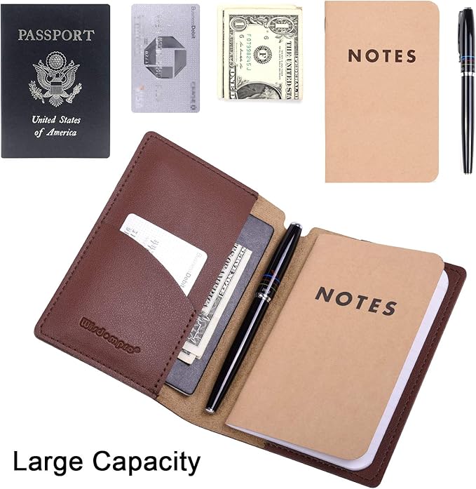 Wisdompro Journal Cover, 2 Pack PU Leather Notebook Cover for Field Notes,or other 3.5" x 5.5" Pocket Notebooks - Brown