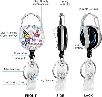 Butterfly flowerBadge Holder with Retractable Reel and Breakaway Lanyard，Badge Clips Retractable Heavy Duty Badge Reel，Funny Keychain，ID Holder with Breakaway Lanyard for School Nurse Office Teen