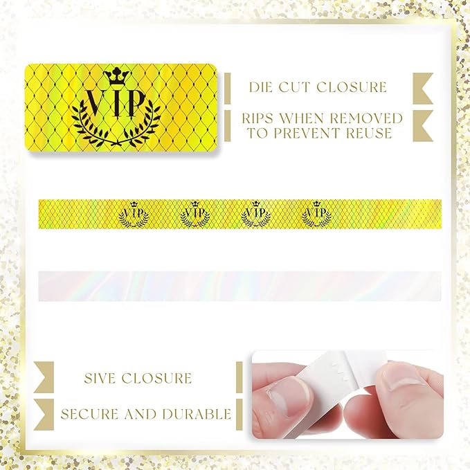 Jadive 500 Pieces Paper Wristbands VIP Plastic Waterproof Party Identification Wristbands Party Bracelets for Events Amusement Parks, Club, Concerts, Fairs, Festivals and Events(Neon Gold)