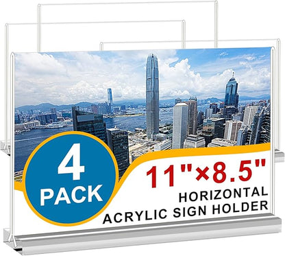 Arrobust Acrylic Sign Holder 11 x 8.5 Inch Horizontal T Shaped Double Sided Table Menu Display Stand Clear Plastic Paper Flyer Display Holder for Office, Store Desktop Display Holder, 4 Pack