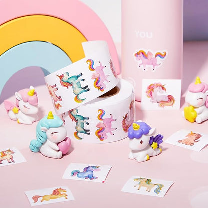 1 Roll Animal Stickers Reward Cute Space Stickers Office Supplies Incentives Sticker Animal Party Favor Decal, 500 Pcs Each Roll(Rainbow Horse)