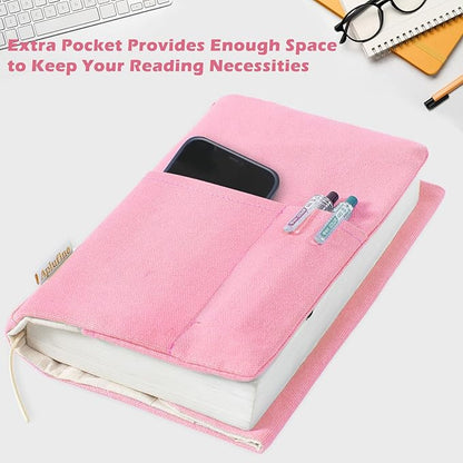 Canvas Book Covers, Washable Book Protector, Book Cover for Paperback Novels, Adjustable Book Cover for Hardcover with Pockets for Pen, Soft Cover Books, Book Lovers Gifts