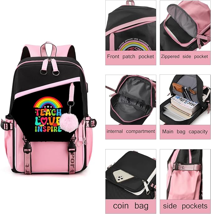 Teacher Backpack for Women, 16.5 Inch Laptop Backpack With USB Charging Port Large Capacity Travel Backpack,Waterproof Carry on Work Bags,Pink