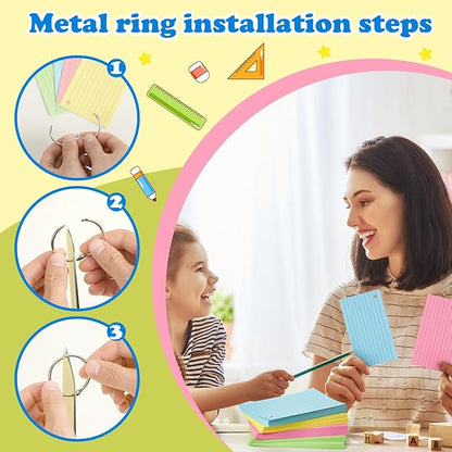 Colored Index Cards 4x6 Inches Flash Cards with Ring Lined Flashcards Heavy Note Cards for Studying School Supplies, 200 Count