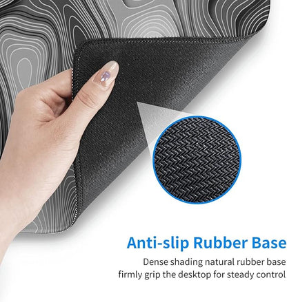 3D Topographic Map Mouse Pad Grey White Gaming Mouse Pad XL Mouse Pad Large Desk Pad Non-Slip Rubber Base Keyboard Mouse Mat with Stitched Edges for Home Office Work