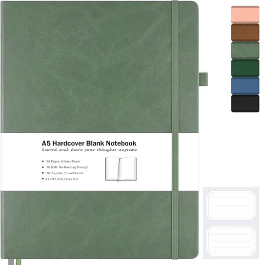 Blank Notebook, Hardcover Sketch Book, 8.5 x 5.5 Large Blank Journal, No Bleed Thick Paper Sketchbook for Drawing, Unlined Notebook Journal for Women Men School, A5 Leather Sketchbook, Lay Flat
