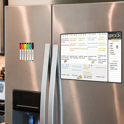 Magnetic Dry Erase Weekly Calendar - 17"x12" Weekly Planner for Fridge - 6 Extra Fine Point Markers Included - Shipped Flat