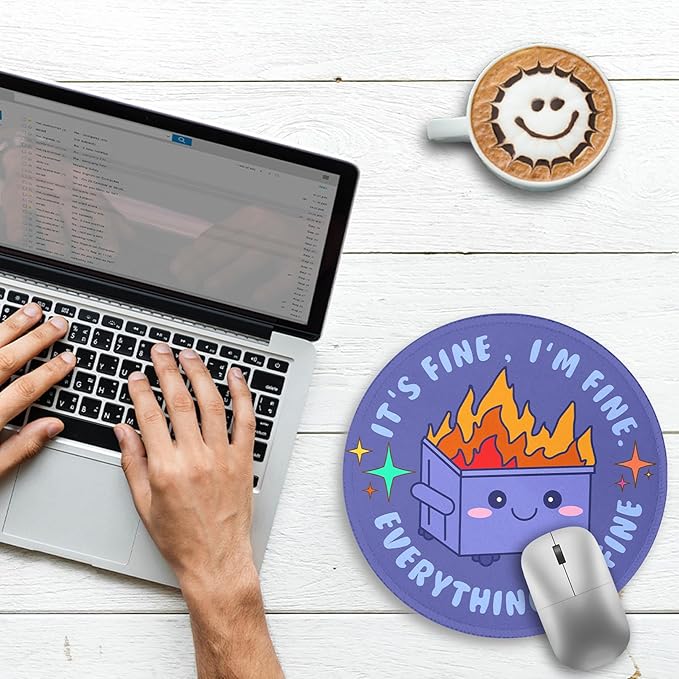 Gctriki Dumpster on Fire Mouse Pad for Desk, Funny Purple Round Mousepad for Computer Laptop Gaming, Stitched Edge Non-Slip Rubber Base, Cute Dumpster Home Office Desk Accessories Decor for Women