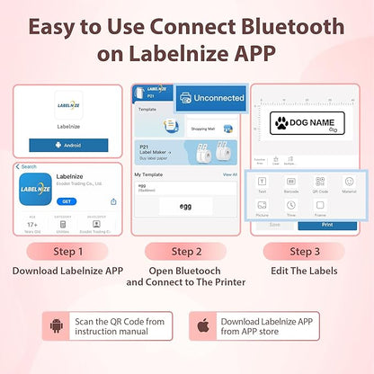 P21 Label Maker Machine with Tape, Bluetooth Label Printer Thermal Mini Label Makers with Built-in Cutter and Multiple Templates, Portable Printers for School, Office, Home Use (White)