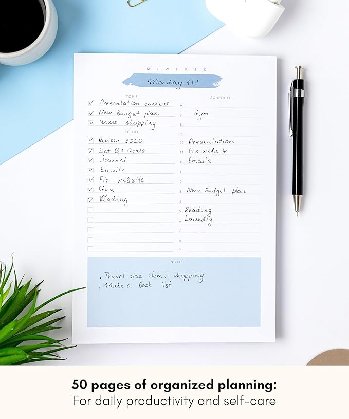 Daily To Do List Notepad – Daily Planner Undated, Daily Work Planner and Productivity Planner – 50-Pg To Do List Notebook for Work, Daily To Do Planner Pad – 8.3”x 5.8” Daily Planner Notepad