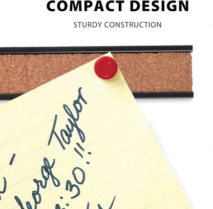 Corksidol Bulletin Bar Strip, Cork Board, 15" x 1", Classroom, Office, Cubicle, Aluminum Frame (Black)