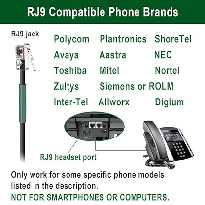 U10P Headset Adapter RJ9 to QD Cable for Plantronics Quick Disconnect Headset Cord Compatible with Polycom VVX411 VVX410 VVX311 VVX310 Plantronics ShoreTel Avaya NEC Aastra Mitel Nortel Landline Phone