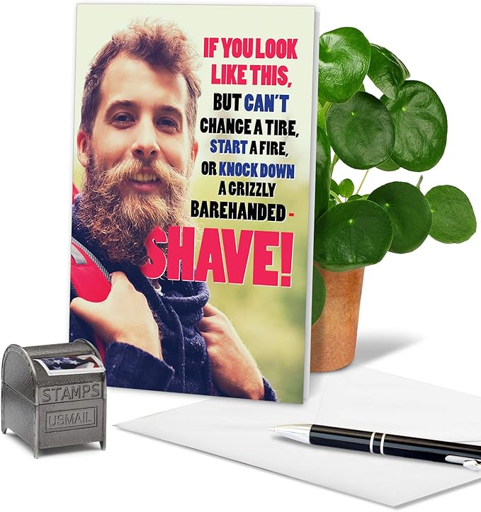 NobleWorks - Hilarious Birthday Greeting Card with 5 x 7 Inch Envelope (1 Card) Bday Bearded Man C2570BDG