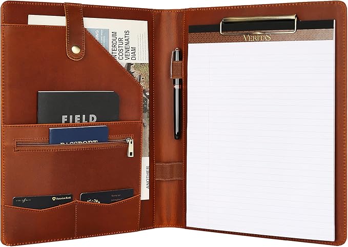 Personalized Leather Portfolio for Men, Engraved Leather Clipboard Portfolio Binder, Custom Leather Resume Padfolio for Women, Christmas Gift for His/Her(Clipboard, Brown-Custom)
