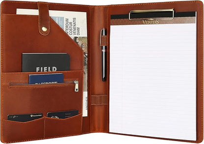 Personalized Leather Portfolio for Men, Engraved Leather Clipboard Portfolio Binder, Custom Leather Resume Padfolio for Women, Christmas Gift for His/Her(Clipboard, Brown-Custom)