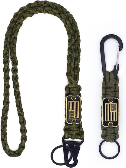 2 Pcs Heavy Duty Braided Paracord Lanyard Keychain with USA Flag, Parachute Rope Necklace Keychains, Braided Strong Lanyard for Outdoor Activities, Camera, Keys, Whistle, Traveling