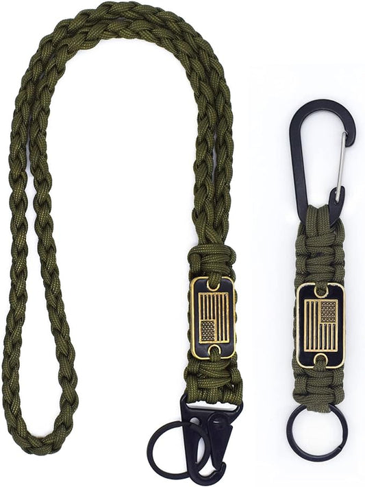2 Pcs Heavy Duty Braided Paracord Lanyard Keychain with USA Flag, Parachute Rope Necklace Keychains, Braided Strong Lanyard for Outdoor Activities, Camera, Keys, Whistle, Traveling